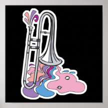 silver trombone design print