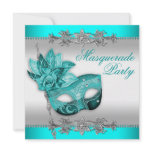 Silver & Turquoise Masquerade Party Invitations