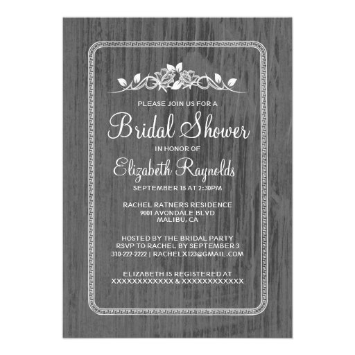 Silver Vintage Barn Wood Bridal Shower Invitations