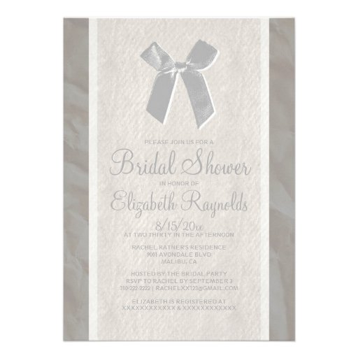 Silver Vintage Bow Linen Bridal Shower Invitations