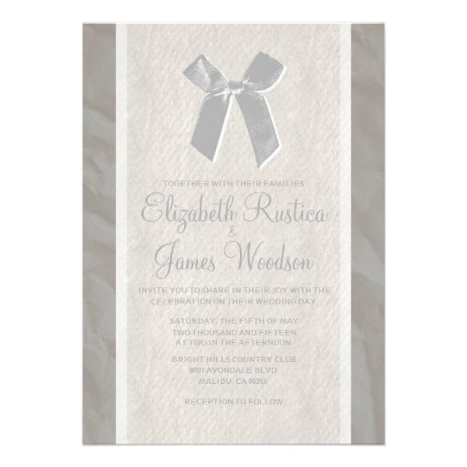 Silver Vintage Bow & Linen Wedding Invitations