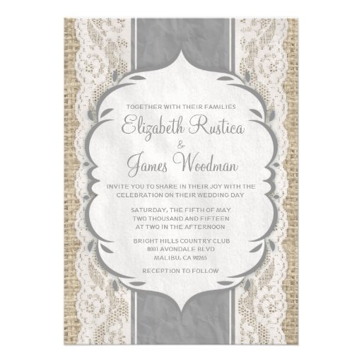 Silver Vintage Linen Burlap Wedding Invitations