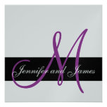 Silver Wedding Invitation Monogram Names Purple