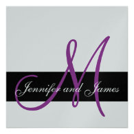 Silver Wedding Invitation Monogram Names Purple