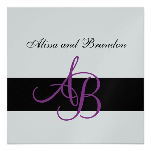 Silver Wedding Invitation Monograms Names Purple