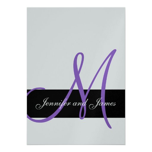 Silver Wedding Invitation Purple Monogram Names