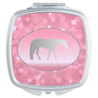 Silver Western Pleasure Horse on Pink Brokeh Compact Mirror