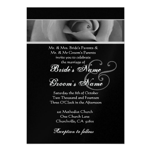 Silver White and Black Rose Wedding Invites