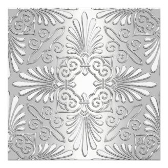 Silver White Art Deco Damask Baby Shower Custom Invite