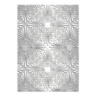 Silver White Art Deco Damask RSVP 2 Personalized Invites