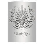 Silver White Art Deco Damask Thank You Card