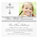 Silver White First Holy Communion Photo Invitation