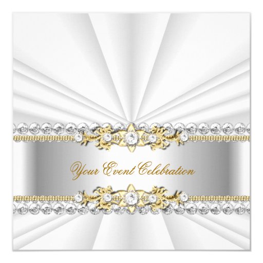 ... White Gold Elegant Birthday Party 5.25x5.25 Square Paper Invitation
