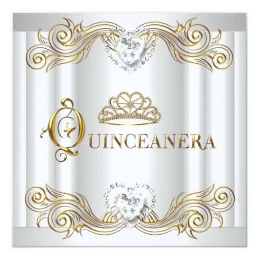 Silver White Gold Quinceanera Birthday Party Personalized Invite