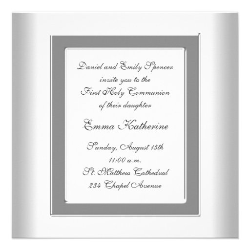 Silver White Photo Girls 1st Communion Personalized Invites