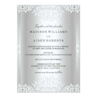 Silver & White Vintage Glamour Wedding Invitation