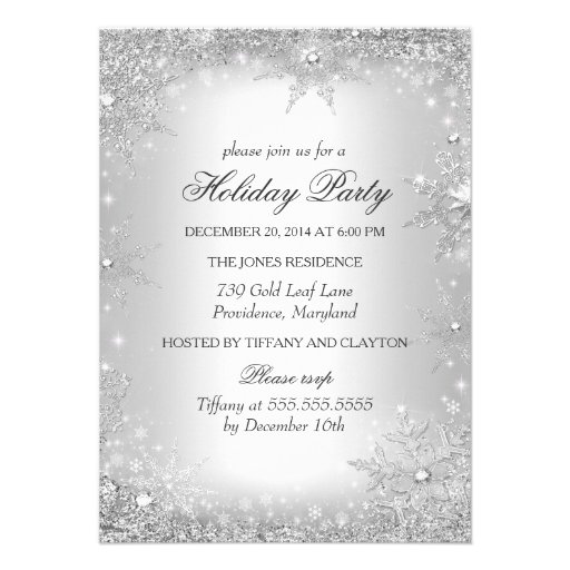 Silver Winter Wonderland Christmas Holiday Party Personalized Invites (front side)