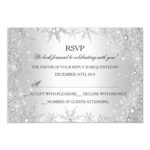 silver winter wonderland christmas holiday rsvp card zazzle printing custom christmas cards