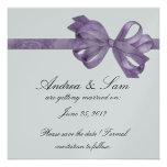 Silver with Purple Bow Save The Date Personalized Announcements