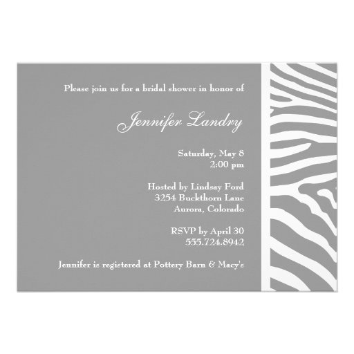 Silver Zebra Bridal Shower Invitation