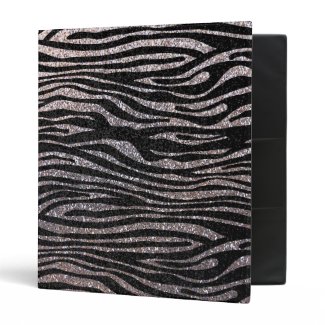 Silver zebra stripe pattern (faux glitter bling) binders