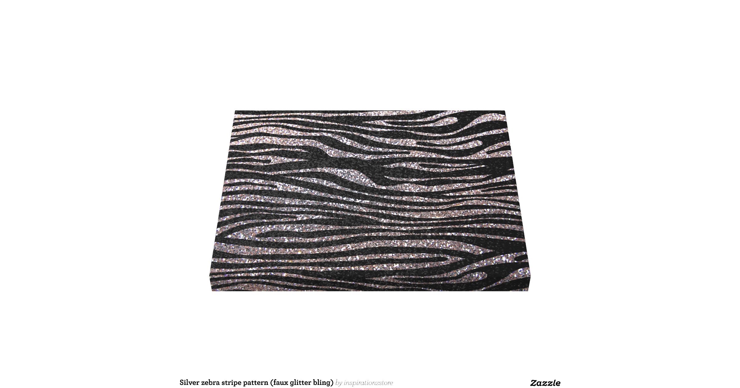 Silver zebra stripe pattern (faux glitter bling) stretched canvas print