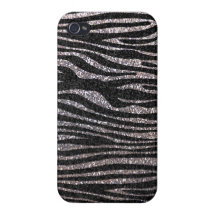 Silver zebra stripe pattern (faux glitter bling) case for iPhone 4