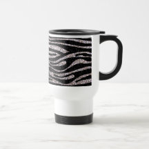 Silver zebra stripe pattern (faux glitter bling) coffee mugs