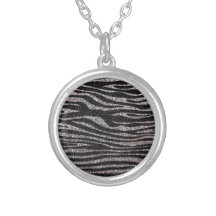 Silver zebra stripe pattern (faux glitter bling) pendant