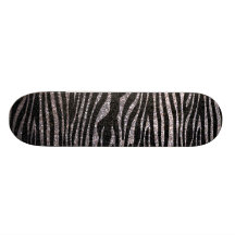 Silver zebra stripe pattern (faux glitter bling) skate board deck
