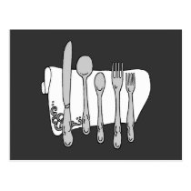 Silverware Black White Art Postcard postcards