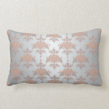 Silvery White Grey and Peachy Orange Damask Throw Pillow