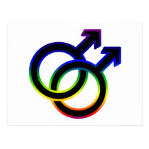 Símbolo homosexual masculino del arco iris tarjetas postales