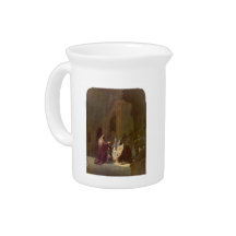 Simeon in the temple by Rembrandt Beverage Pitcher