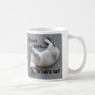 Simon the Cat Says What's Up Funny Photo Text Mug