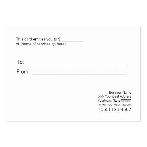 Simple and Modern Gift Certificate Business Card (back side)