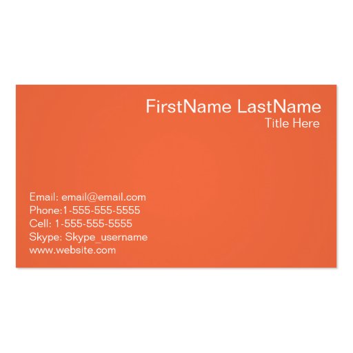 Simple and Professional Orange Business Cards (back side)