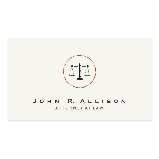 Simple and Sophisticated Justice Scale Attorney Business Card Templates (front side)