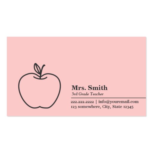 Simple Apple School Teacher Pink Business Card