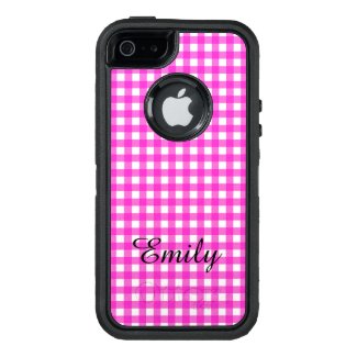 Simple Basic Hot Pink Gingham Pattern with Name