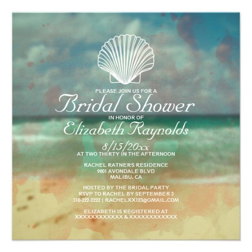 Simple Beach Destination Bridal Shower Invitations
