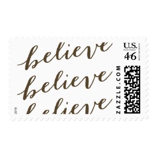 Simple Believe Holiday Greeting | Taupe Postage Stamp