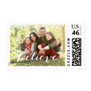 Simple Believe Photo Holiday Greeting | White Postage Stamps
