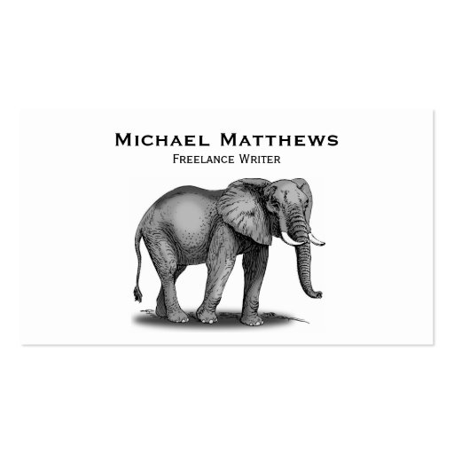 Simple Black and White African Elephant Customized Business Card Template