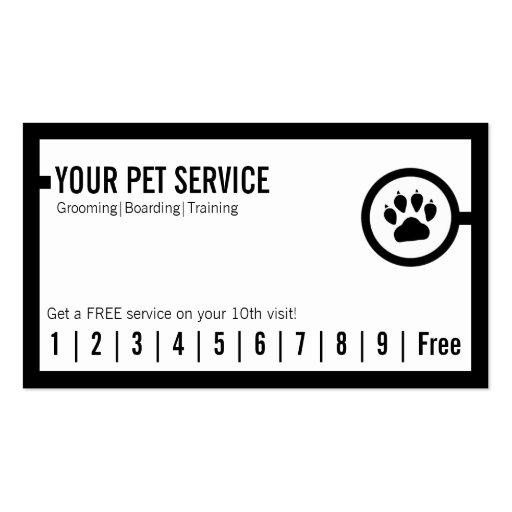 Simple Black Border Pet Grooming Loyalty Card Business Cards (front side)
