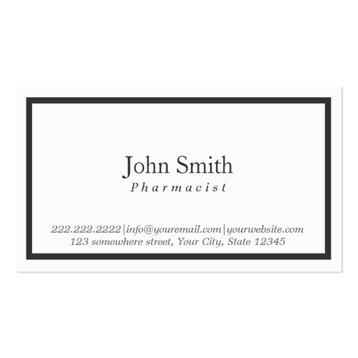 Simple Black Border Pharmacist Business Card (front side)