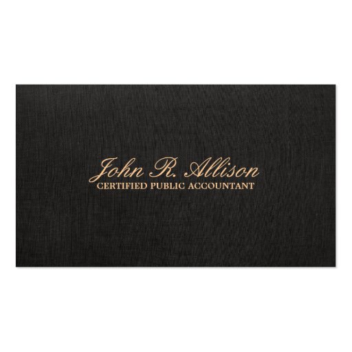 Simple Black Faux Linen Accountant Business Card (front side)