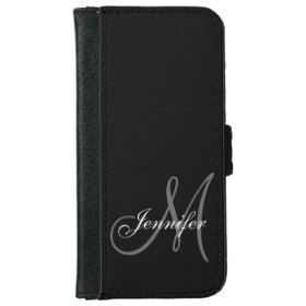 SIMPLE, BLACK, GREY YOUR MONOGRAM YOUR NAME iPhone 6 WALLET CASE