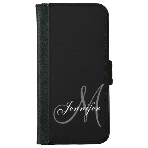 SIMPLE, BLACK, GREY YOUR MONOGRAM YOUR NAME WALLET PHONE CASE FOR iPhone 6/6S | Zazzle