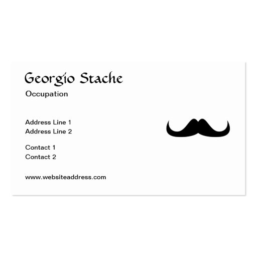 Simple Black Handlebar moustache with Monogram Business Card Templates (front side)